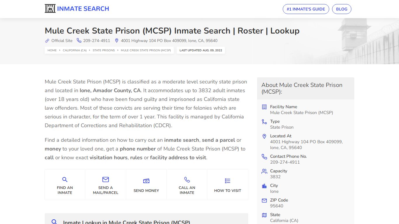 Mule Creek State Prison (MCSP) Inmate Search | Roster | Lookup